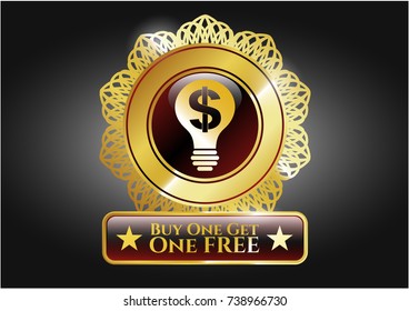  Shiny emblem with business idea icon and Buy one get One Free text inside