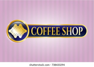  Shiny emblem with business meeting teamwork icon and Coffee Shop text inside