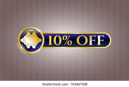  Shiny emblem with business meeting teamwork icon and 10% Off text inside