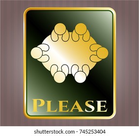  Shiny emblem with business meeting teamwork icon and Please text inside