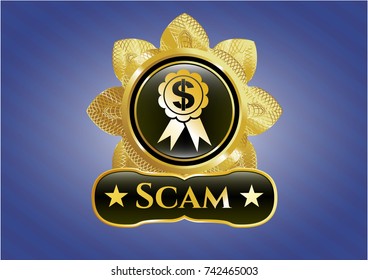  Shiny emblem with business ribbon icon and Scam text inside