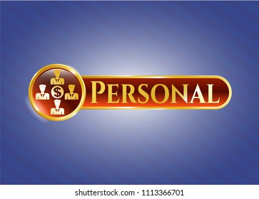   Shiny emblem with business teamwork and money icon and Personal text inside