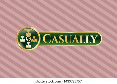  Shiny emblem with business teamwork and money icon and Casually text inside