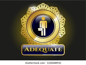  Shiny emblem with businessman holding briefcase icon and Adequate text inside