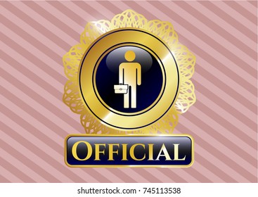  Shiny emblem with businessman holding briefcase icon and Official text inside