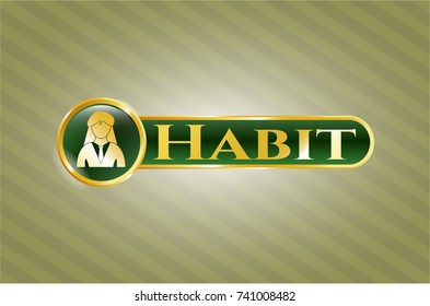 Shiny emblem with businesswoman icon and Habit text inside