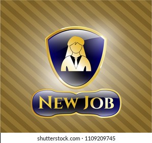   Shiny emblem with businesswoman icon and New Job text inside
