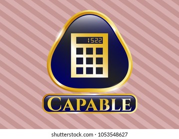  Shiny emblem with calculator icon and Capable text inside