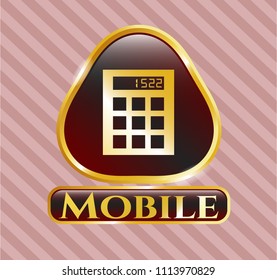   Shiny emblem with calculator icon and Mobile text inside