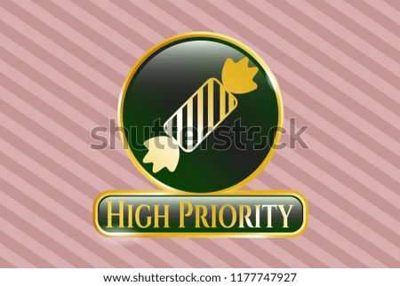  Shiny emblem with candy icon and High Priority text inside
