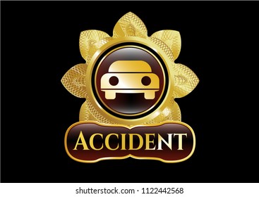  Shiny emblem with car seen from front icon and Accident text inside