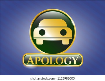  Shiny emblem with car seen from front icon and Apology text inside