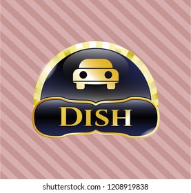  Shiny emblem with car seen from front icon and Dish text inside