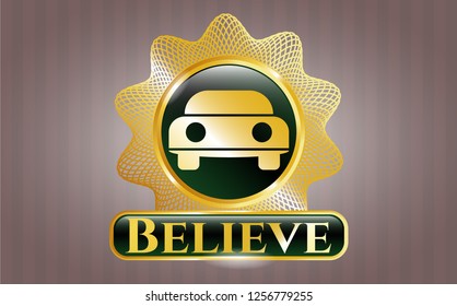 Shiny emblem with car seen from front icon and Believe text inside