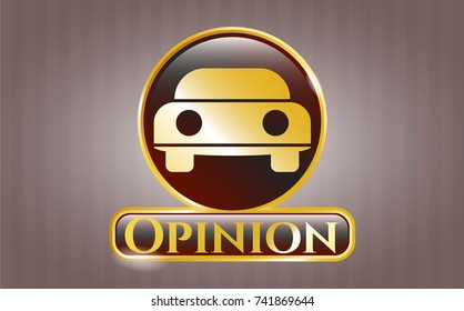  Shiny emblem with car seen from front icon and Opinion text inside