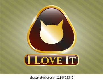  Shiny emblem with cat face icon and I Love It text inside