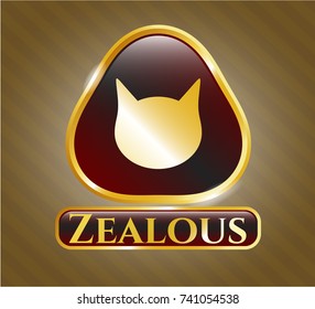  Shiny emblem with cat face icon and Zealous text inside