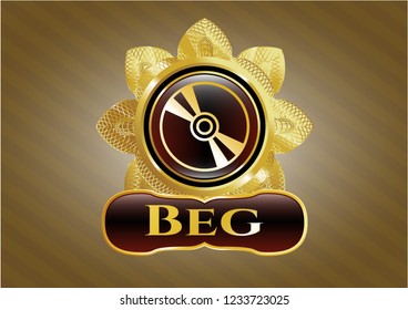  Shiny emblem with CD  disc icon and Beg text inside