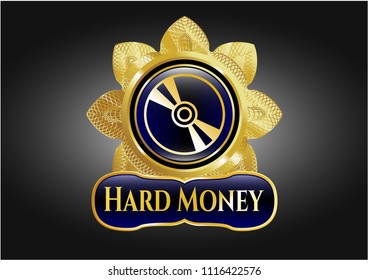  Shiny emblem with CD or DVD disc icon and Hard Money text inside
