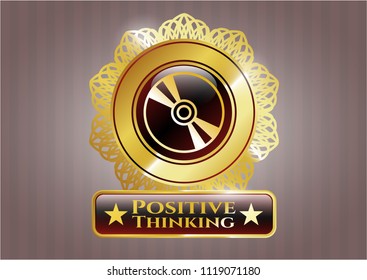  Shiny emblem with CD or DVD disc icon and Positive Thinking text inside