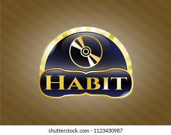  Shiny emblem with CD or DVD disc icon and Habit text inside