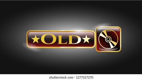  Shiny emblem with CD or DVD disc icon and Old text inside
