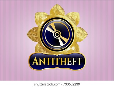  Shiny emblem with CD or DVD disc icon and Antitheft text inside