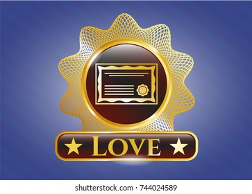  Shiny emblem with certificate icon and Love text inside