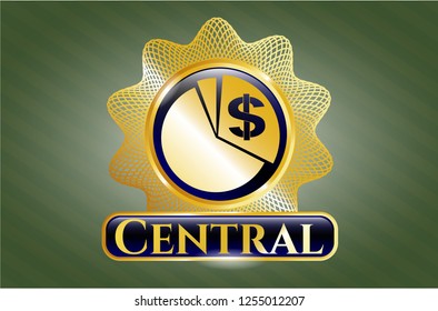  Shiny emblem with chart icon and Central text inside
