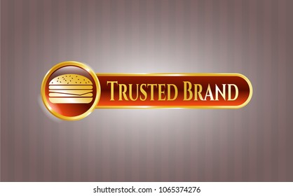  Shiny emblem with cheeseburger icon and Trusted Brand text inside