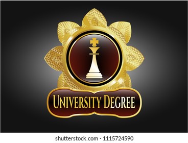  Shiny emblem with chess king icon and University Degree text inside