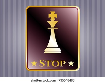  Shiny emblem with chess king icon and Stop text inside