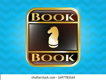  Shiny emblem with chess knight icon and Book text inside
