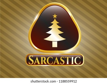  Shiny emblem with christmas tree icon and Sarcastic text inside