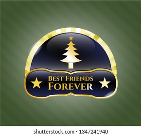  Shiny emblem with christmas tree icon and Best Friends Forever text inside