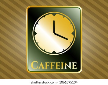  Shiny emblem with clock, time icon and Caffeine text inside