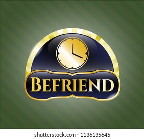  Shiny emblem with clock, time icon and Befriend text inside