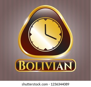  Shiny emblem with clock, time icon and Bolivian text inside