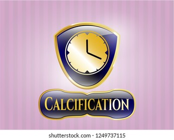  Shiny emblem with clock, time icon and Calcification text inside