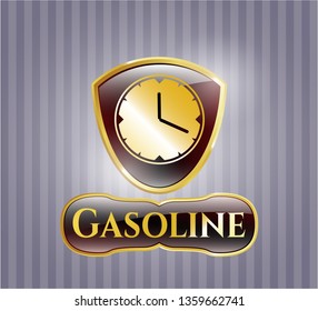  Shiny emblem with clock, time icon and Gasoline text inside