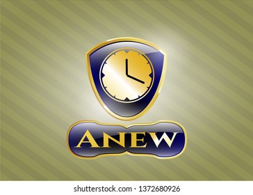  Shiny emblem with clock, time icon and Anew text inside