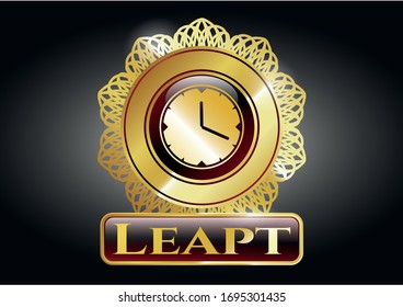 Shiny emblem with clock, time icon and Leapt text inside
