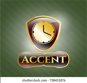  Shiny emblem with clock, time icon and Accent text inside