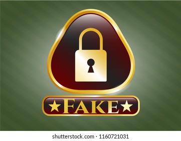  Shiny emblem with closed lock icon and Fake text inside