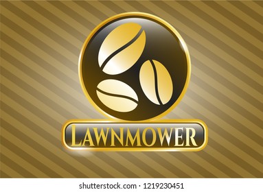  Shiny emblem with coffee bean icon and Lawnmower text inside