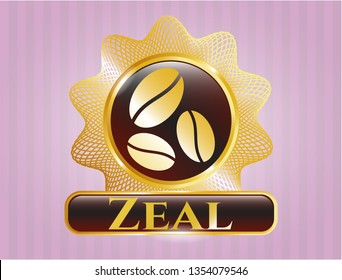  Shiny emblem with coffee bean icon and Zeal text inside