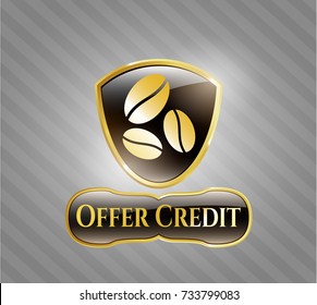  Shiny emblem with coffee bean icon and Offer Credit text inside