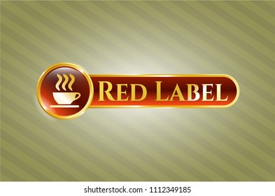   Shiny emblem with coffee cup icon and Red Label text inside
