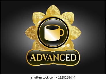  Shiny emblem with coffee cup icon and Advanced text inside