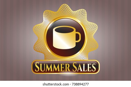  Shiny emblem with coffee cup icon and Summer Sales text inside